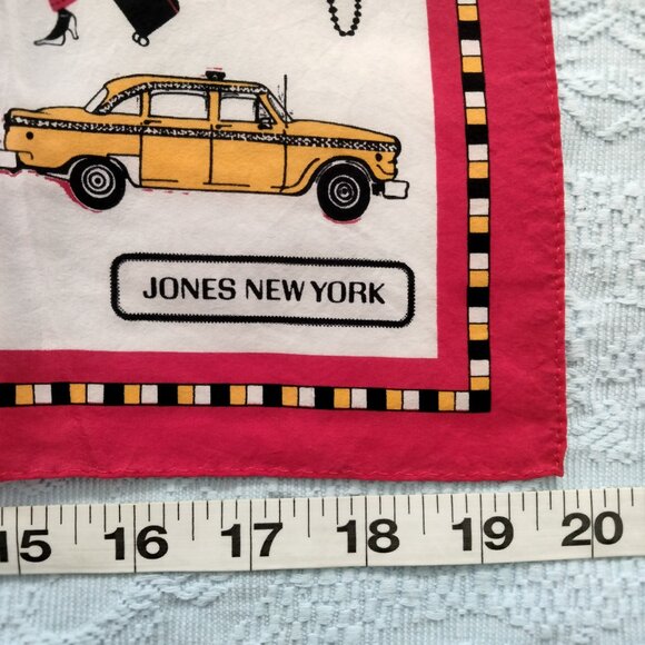 VTG JONES NEW YORK Red & White Square 20" Scarf w/ Yellow Taxi Travel Print - Picture 10 of 11